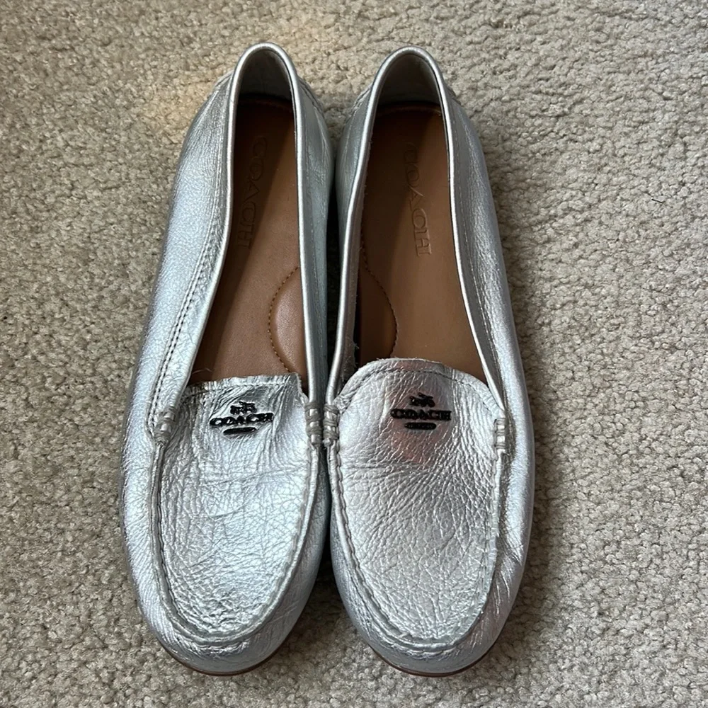 Coach Marley Leather Silver Loafers - Picture 1 of 4